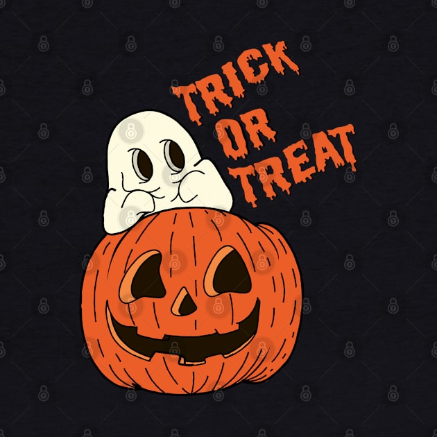 trick or treat ghost on pumpkins by Giraroad